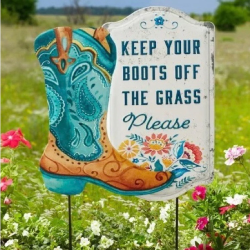 The Pioneer Woman LAWN STAKE Metal Wall Picture Cowgirl Boots NEW Decor Country!